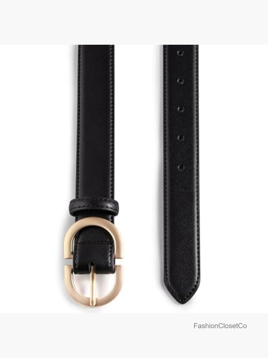 Genuine Leather Belt with Gold Oval Buckle, Women\'s Casual Waist Belt, 1.1 Inch